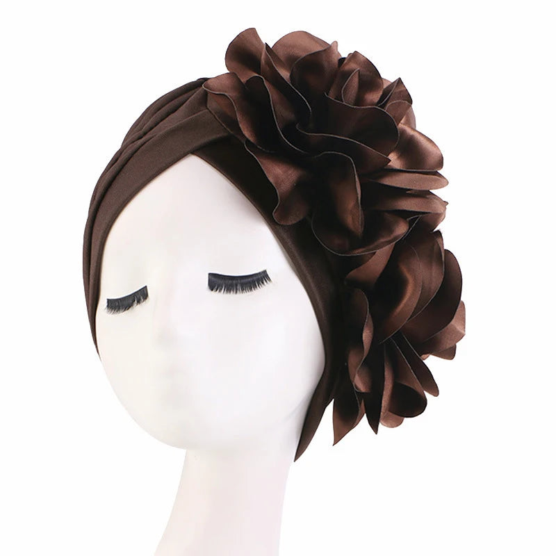 Women's Head Wraps Wedding Party Headpiece Muslim Headscarf Hat India Caps Exaggerated Big Flower African Turban Cap - NamafadStore