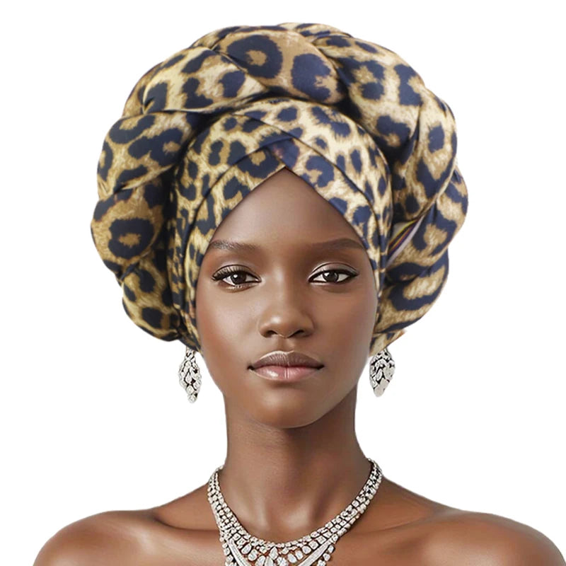 New African Print Twisted Large Braid Turban Hat Muslim Hijab Hat Elastic Head Wraps Headscarf Ramadan Headscarf Beanie Hats - NamafadStore