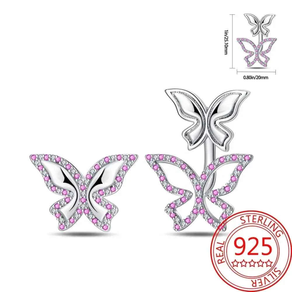 Pink Series 925 Sterling Silver Romantic Flower Butterfly Unicorn Tulip Geometry Earrings Boutique Fine Jewelry Gifts for Women