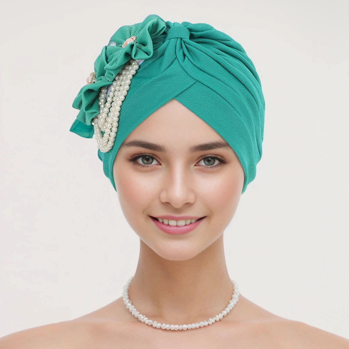 Pearls Beading Turban Cap for Women Flower Design Female Head Wraps Muslim Headscarf Bonnet Hairloss Hat Cover - NamafadStore