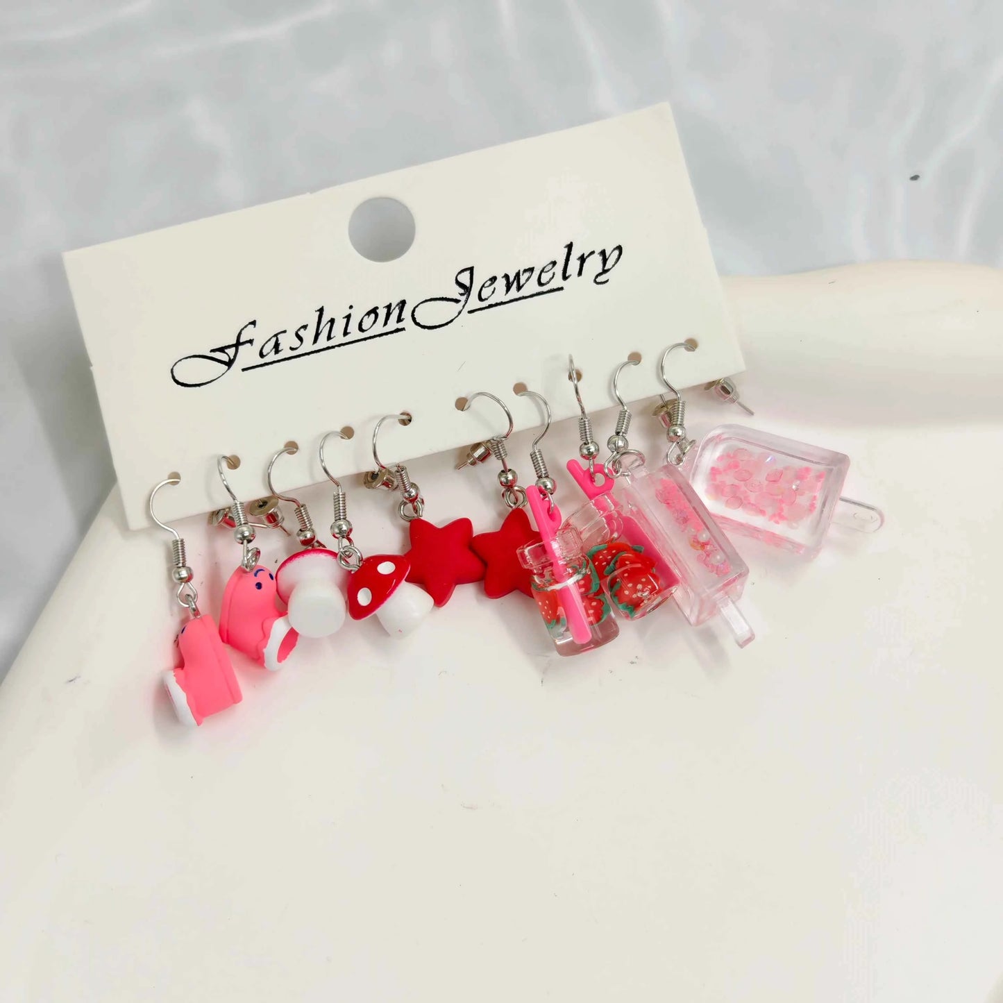 Resin red star mushroom shoe earring set, fun and fashionable, with card earrings and earrings