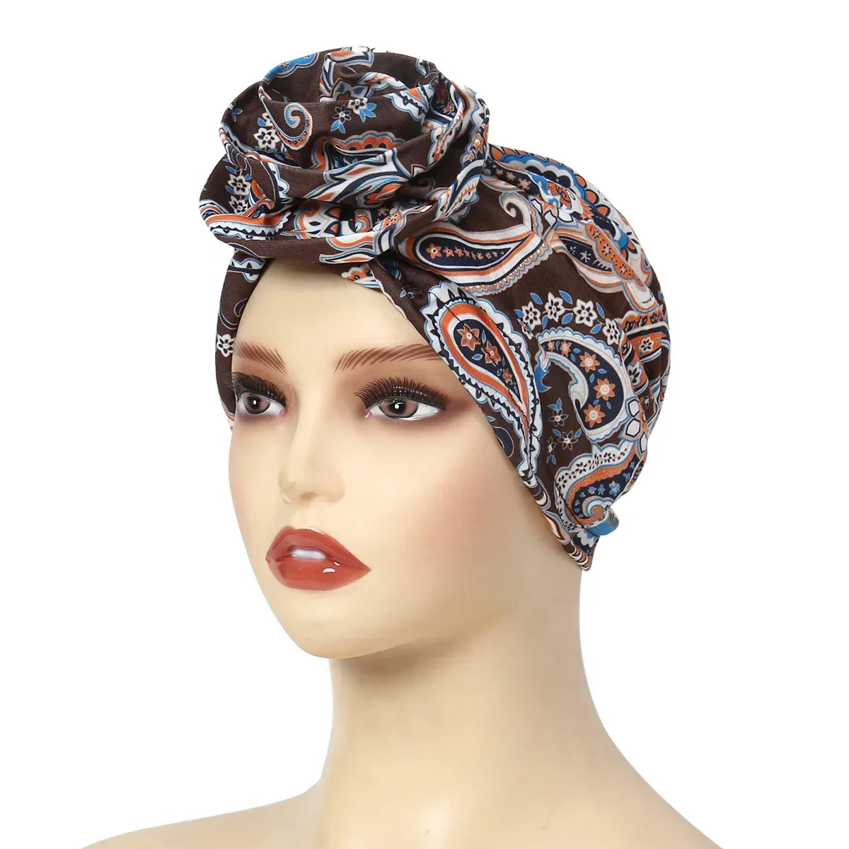 New African Print Turban Beanie for Women - Flower Beanie, Muslim Hijab, Head Wrap, and Hair Loss Bandana