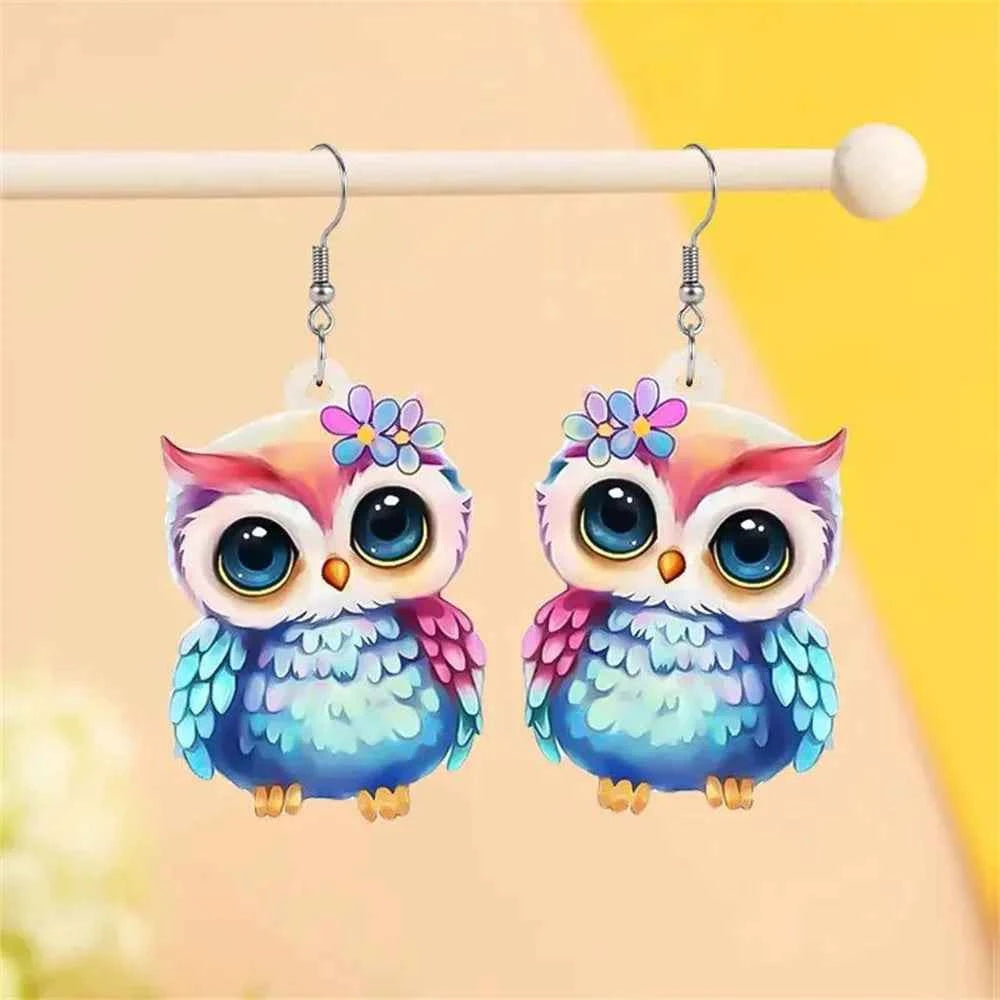 Acrylic Chubby Big Eyes Owl Earrings Cute Bird Drop Dangle Trendy Jewelry Gifts Accessories For Women Girls Kids