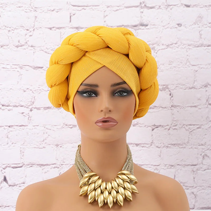 Glitter Braid African Headtie Head Wraps Women Headscarf Bonnet Nigerian Wedding Auto Gele Cap Party Headwear Headdress Hat - NamafadStore