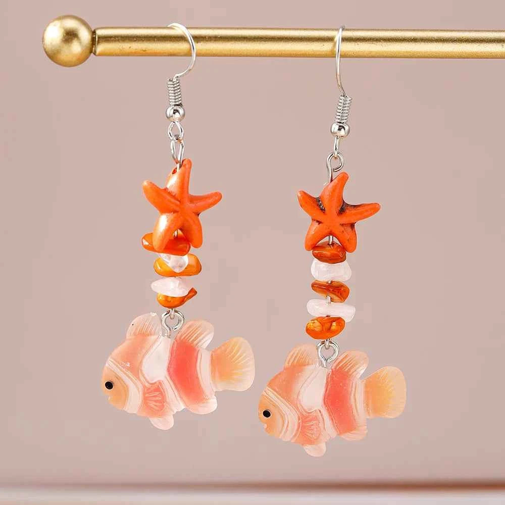 Aihua Chic Cute Clownfish Earrings for Women Girls Y2K Summer Beach Seaside Vacation Earrings Necklace Friends Kids Jewelry Gift