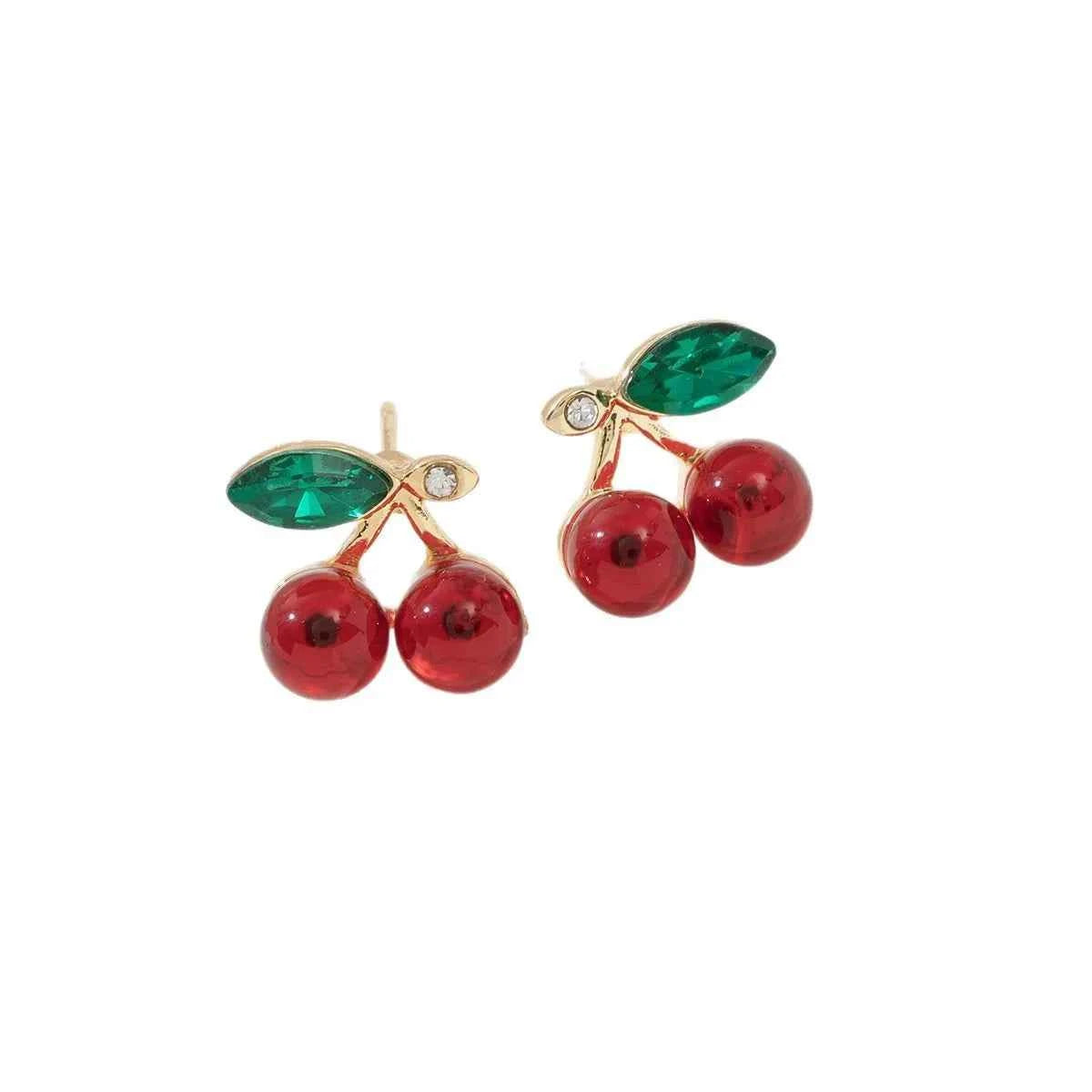 New Cute Red Resin Cherry with Shiny Cubic Zirconia Pendant Earrings for Women Sweet Jewelry Accessories Holiday Gifts