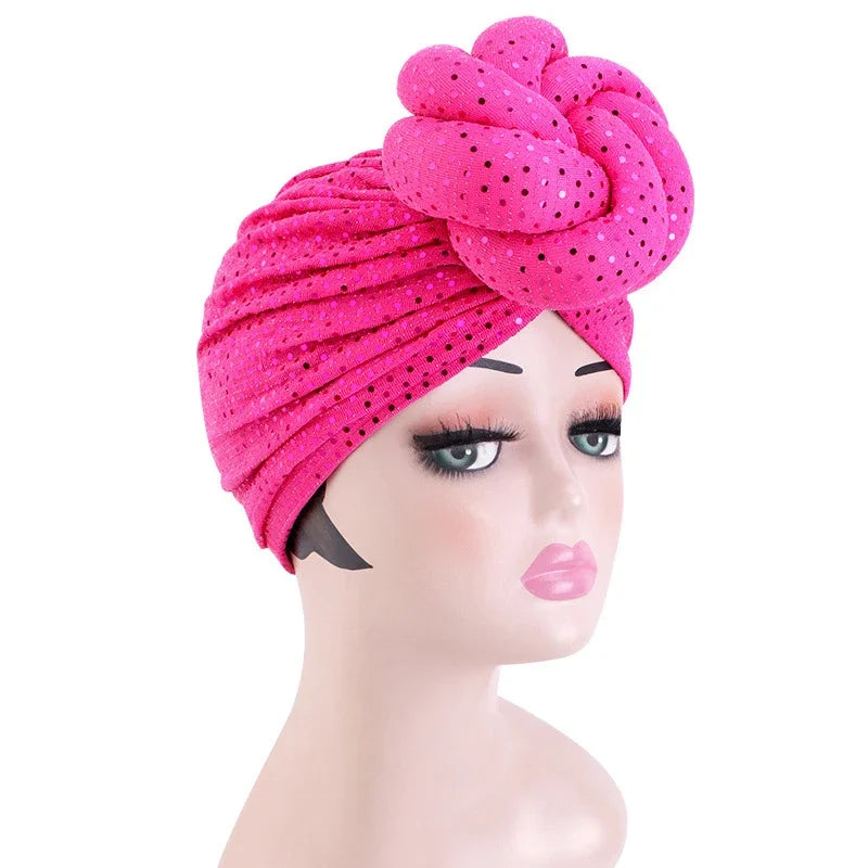 New African Print Turban Beanie for Women - Flower Beanie, Muslim Hijab, Head Wrap, and Hair Loss Bandana