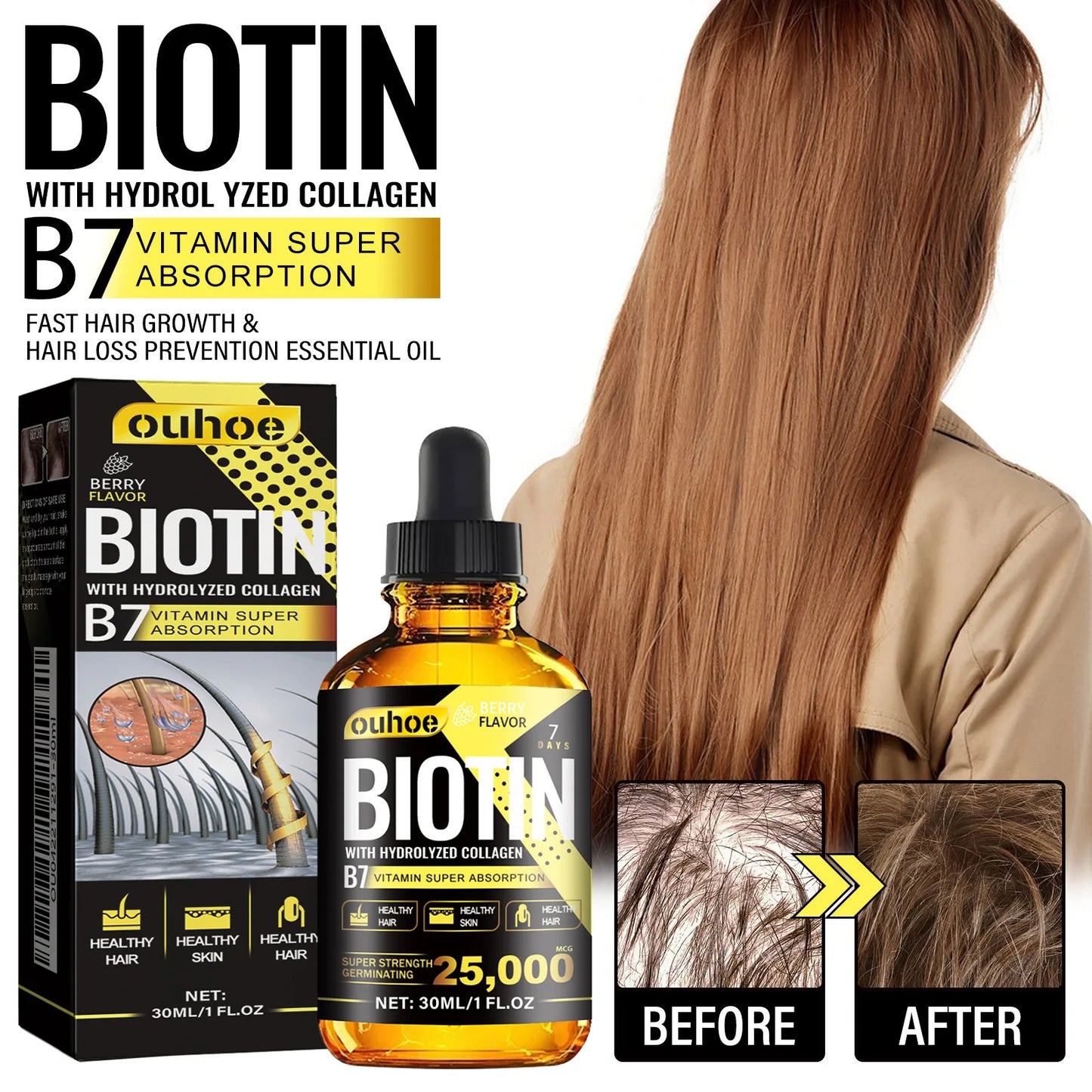 OUHOE Collagen B7 Vitamin Hair Essential Oil Moisturizes and Softens Hair, Hair Care Essential Oil Prevents Improves Hair Loss - NamafadStore