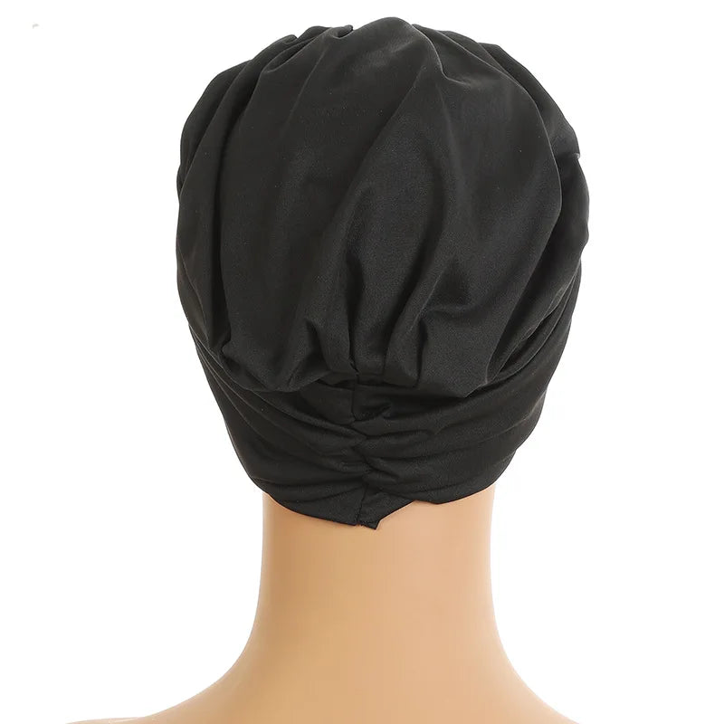 Elastic Top Knotted Women's Turban Cap Muslim Headscarf Hat Female Head Wraps Lady Hair Loss Chemo Cap Daily Bandana Beanie