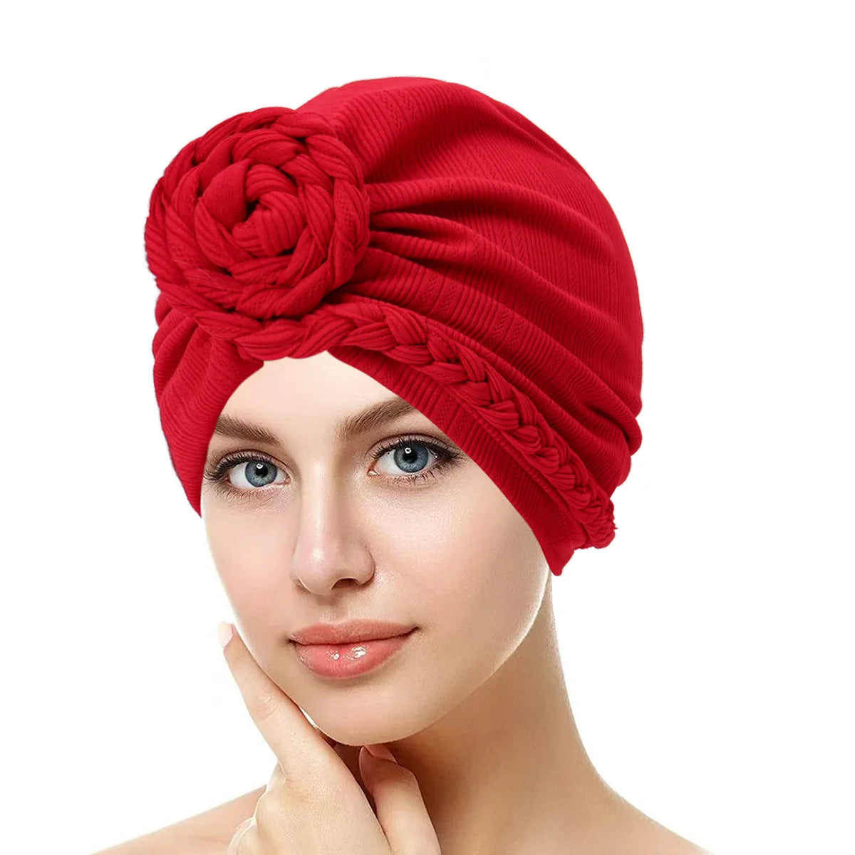 Trendy Crinkle Women's Hijab Solid Color Muslim Ladies Turban Bonnet Flower Decor Ramadan Head Wrap Head Scarf Indian Hat Mujer - NamafadStore