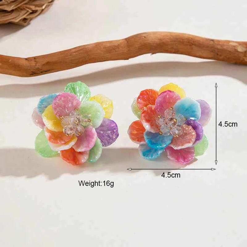 Fashion Colorful Acrylic Resin Vibrant Flower Stud Earrings For Women Sweet Elegant Big Transparent Floral Earrings Jewelry Gift