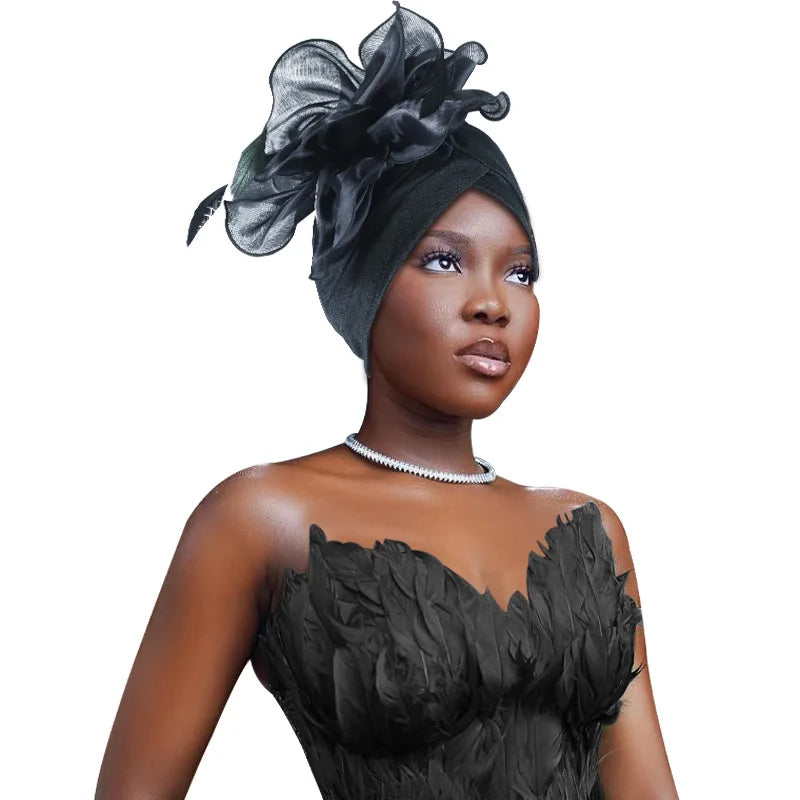 Trendy Crinkle Women's Hijab Solid Color Muslim Ladies Turban Bonnet Flower Decor Ramadan Head Wrap Head Scarf Indian Hat Mujer - NamafadStore