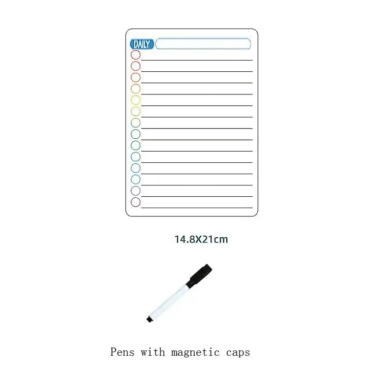 Daily magnetic planner notepad with colored dots and magnetic-cap pen; 14.8x21cm