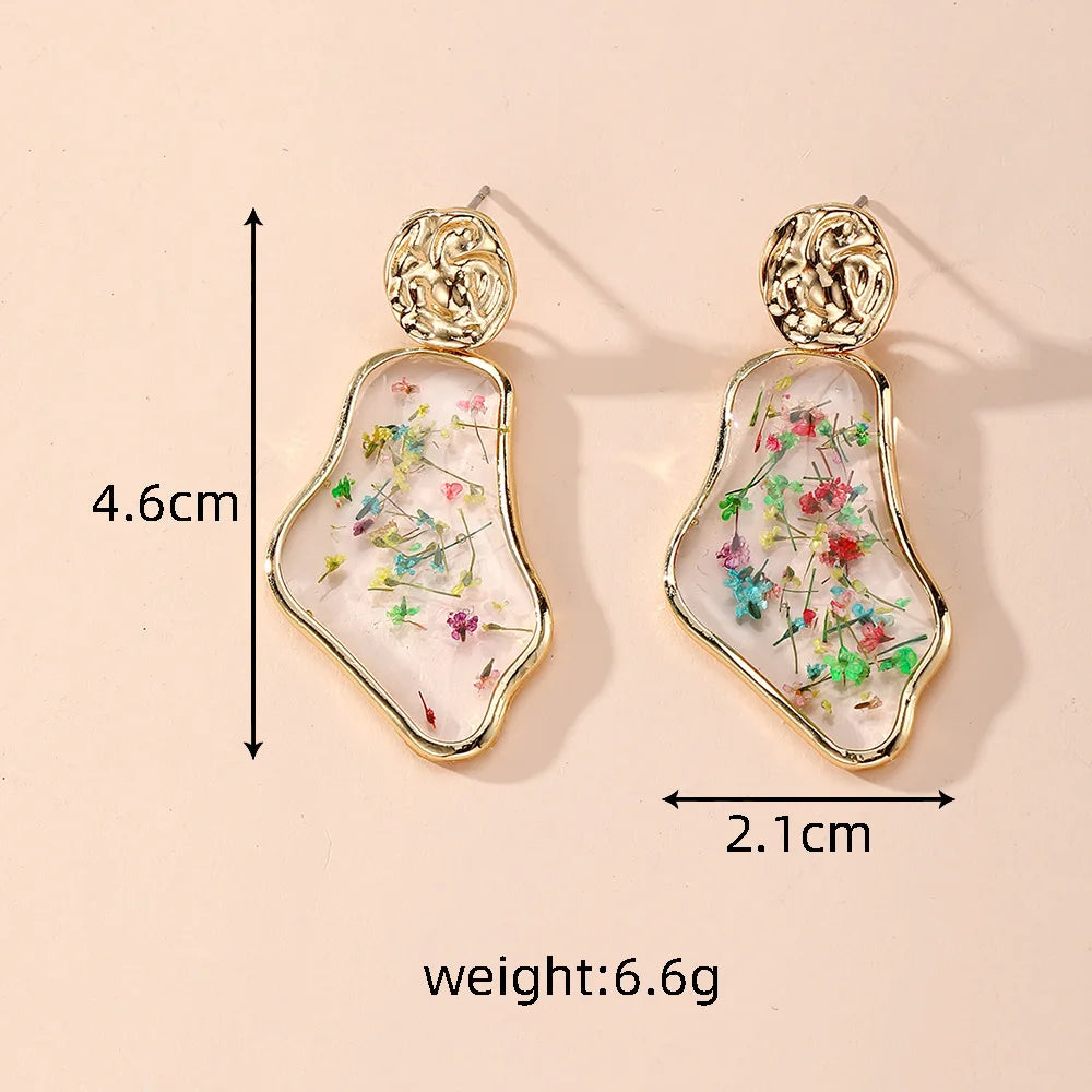 Colorful Natural Flower Earring Transparent Epoxy Resin Pressed Flower Earring Creative Natural Plant Earrings Jewelry Wholesale