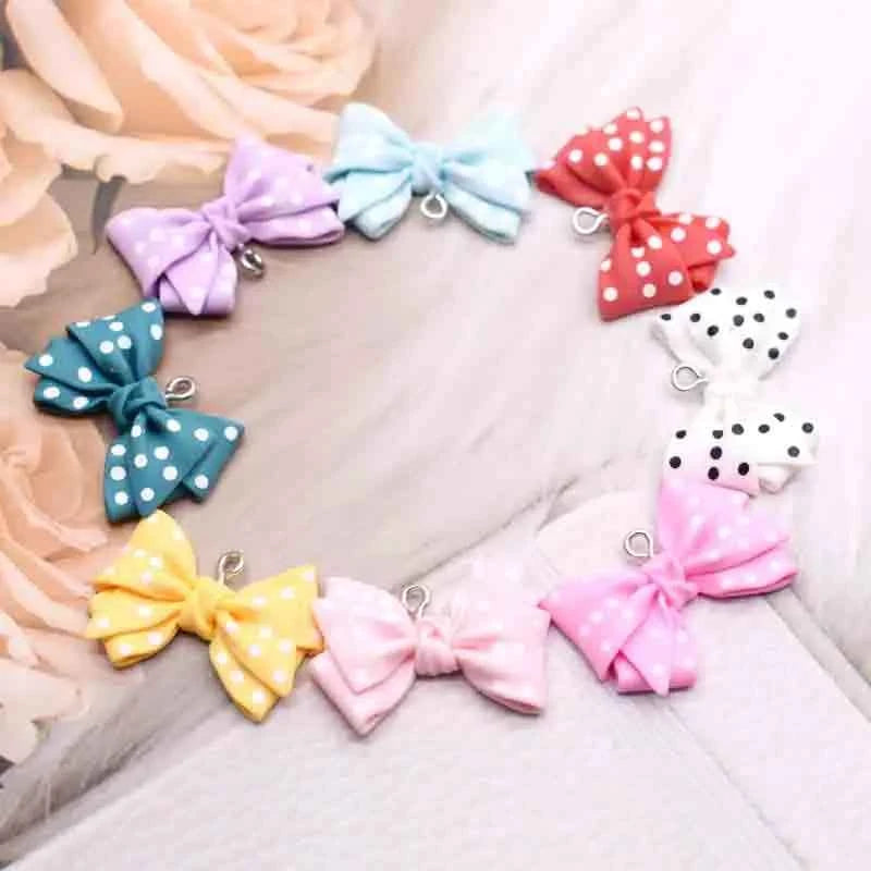 28*20mm Earrings For Girls Women Resin Handmade Cute Small Dot Bowknot Resin Flatback Charms Drop Earrings Funny Gift