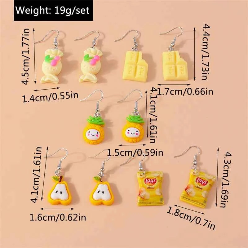 5Pairs/Set Fashion Flower Drop Earrings for Women Resin Heart Animal Dangle Hooks Earrings Girls Party Holiday Jewelry Gifts