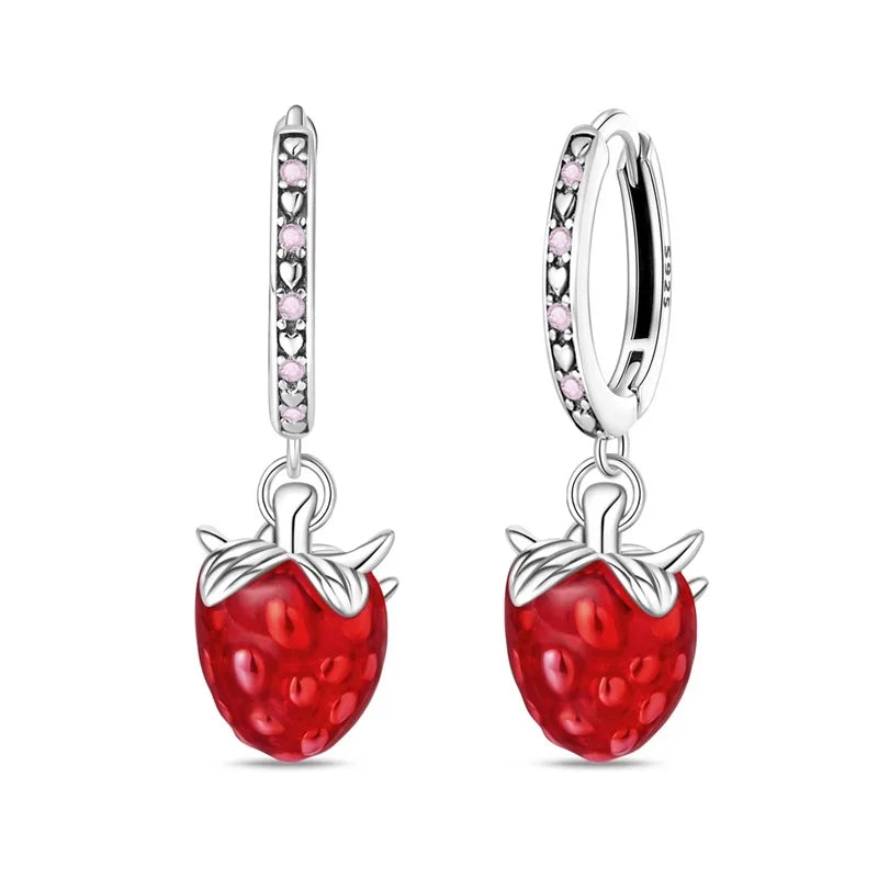 romantic 925 Sterling Silver Strawberry Rose Cherry Apple Wine Glass Red Earrings Colorful And Exquisite Niche Gifts