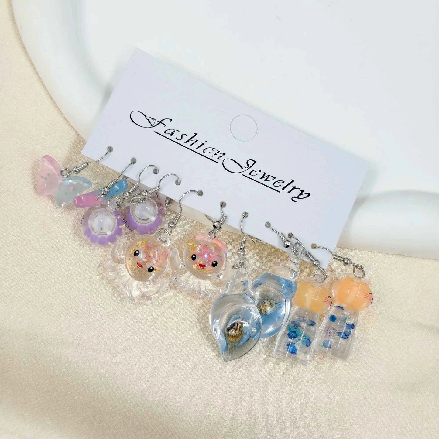 6pcs Conch Octopus Ice Cream Butterfly Earrings Earrings Resin Simulation Food Candy Earrings Set
