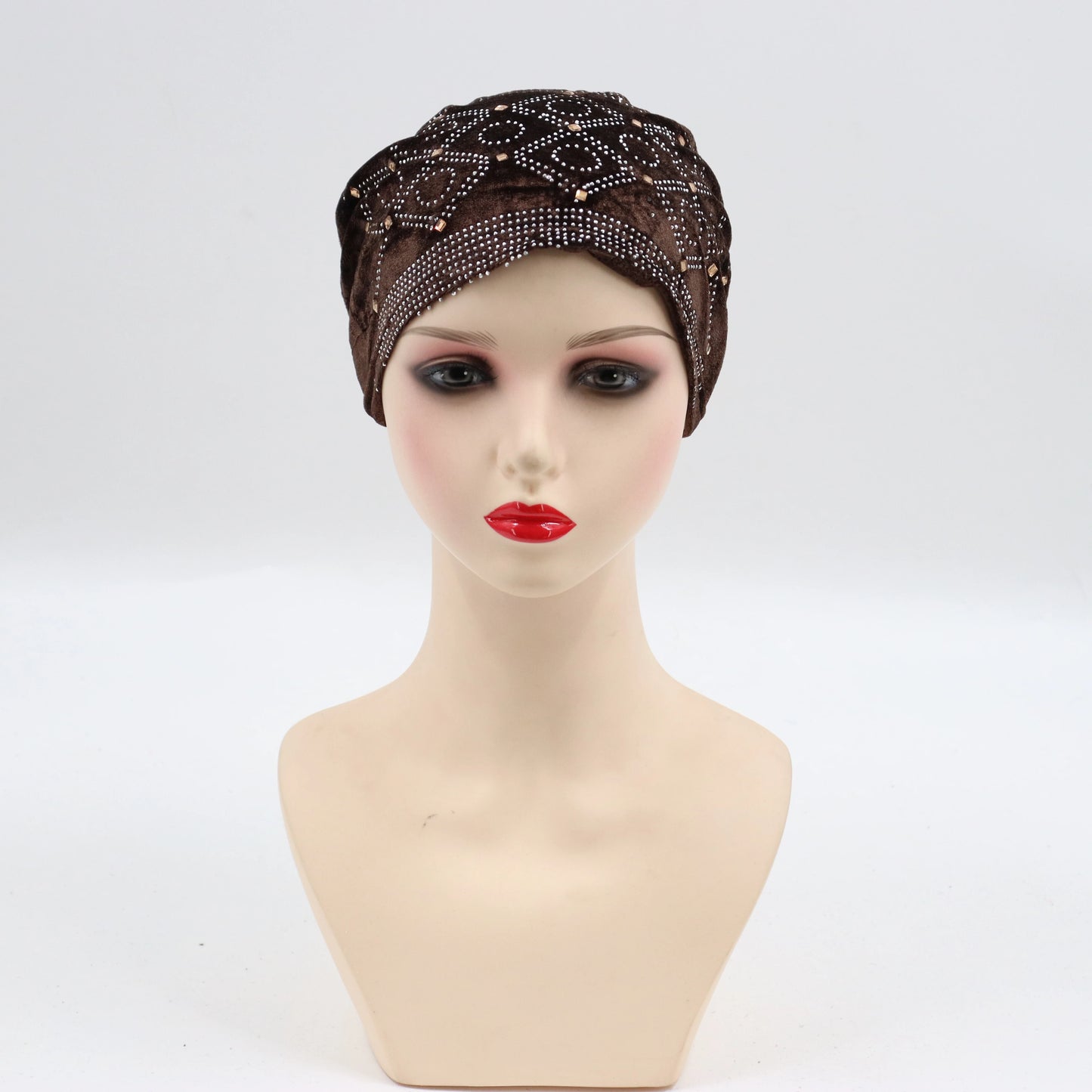 Soft Velvet Turban Cap for Women Muslim Headscarf Bonnet Elastic Female Headpiece Stylish Glitter Diamonds African Head Wraps - NamafadStore