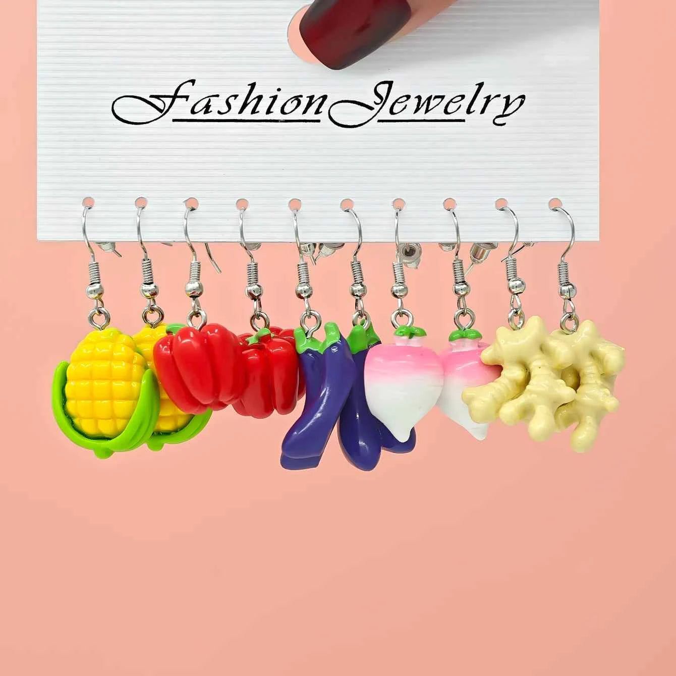 10/40 fashionable earrings, simulated vegetable and fruit combination set, personalized fresh, fun and interesting earrings