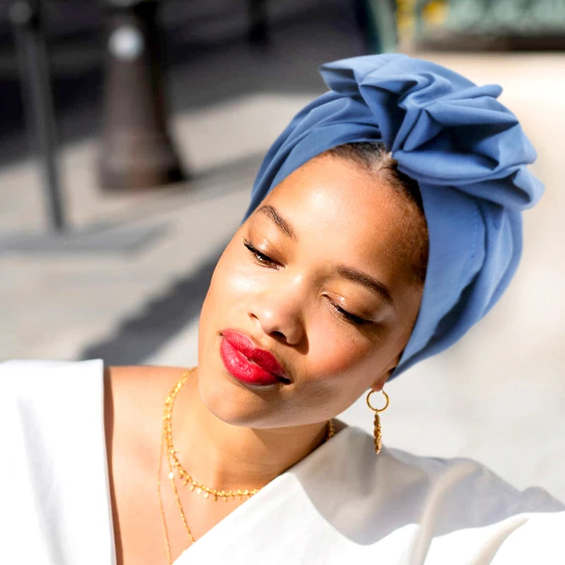 French Style Turban Hat Elegant Ladies Plain Bandana Hair Cover Cap Female Fashion Vintage Muslim Turbans Streetwear Headwrap - NamafadStore