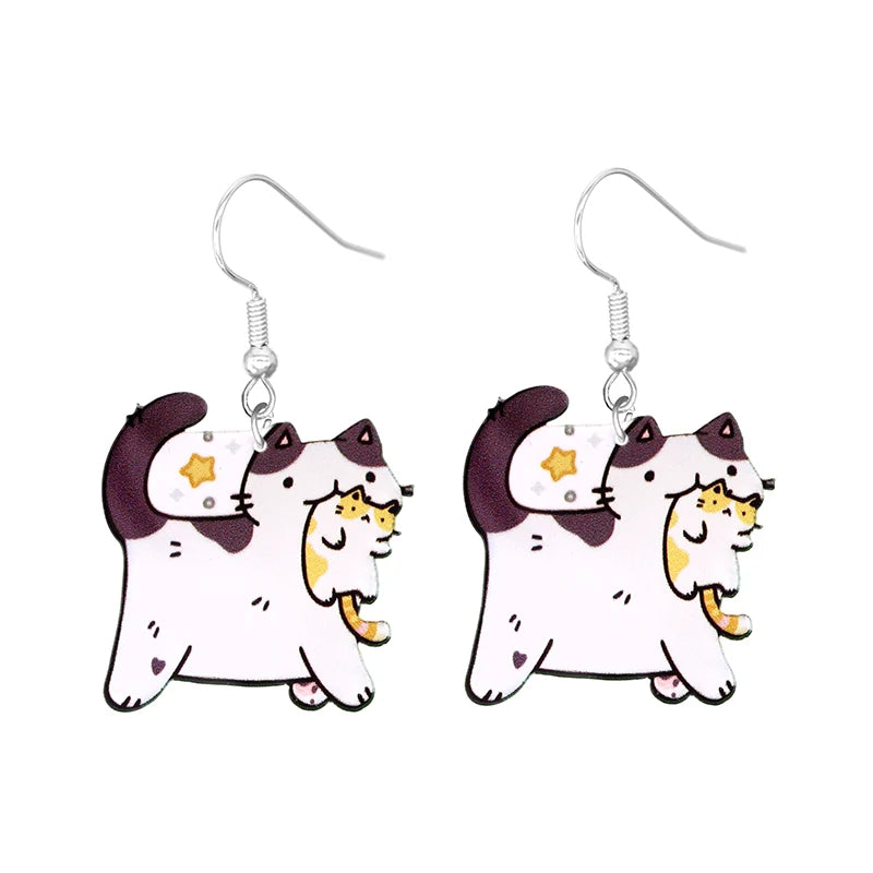Cute Cat Design Dangle Earrings Acrylic Jewelry Adorable Gift For Women Girls Daily Casual Frog Bee Pig Hamster