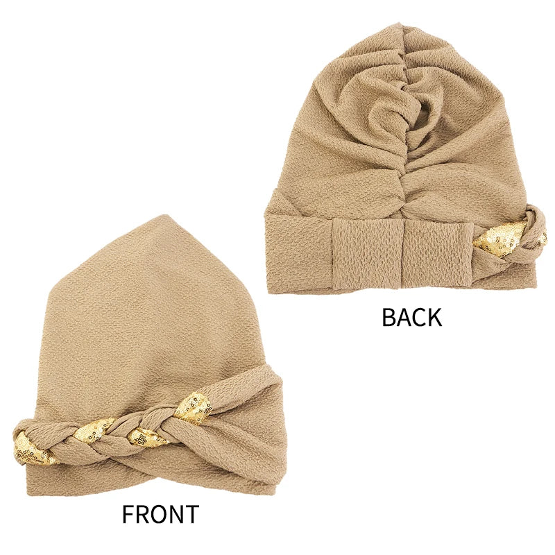 New African Headband Turban Cap Muslim Fried Dough Twists Braid Head Cap Islamic Chemo Hair Care Hats Beanie Headscarf - NamafadStore