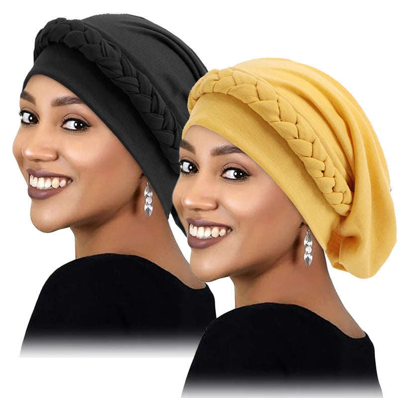 2PCS/LOT New Women's Braid Elastic Turban Muslim Twist Fashion Hat Cancer Hat Chemo Cap Head Wrap Cover Hair Islamic Headwear