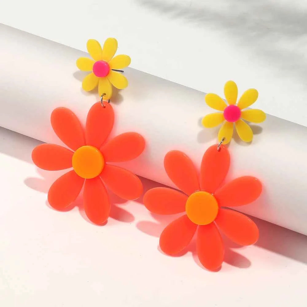 Boho Colorful Acrylic Sunflower Long Earrings for Women Korean Trendy Big Daisy Flower Drop Earring Cute Jewelry Birthday Gifts