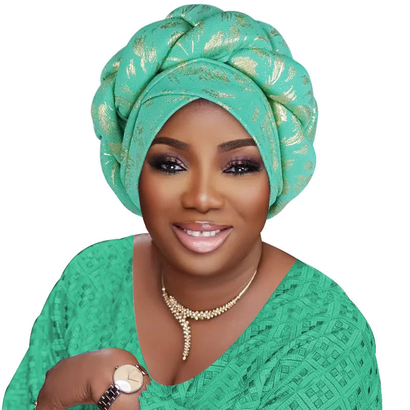 Gold Stamping Fabric Turban Cap for Women Braids Headwrap Bonnet Lady Head Cover Muslim Hat African Female Headgear - NamafadStore