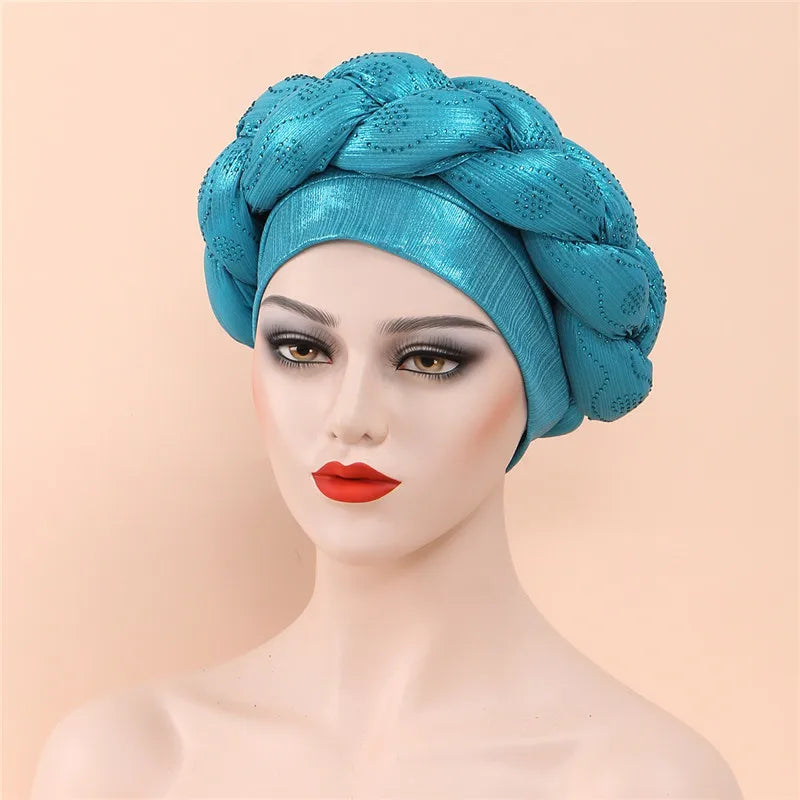 Glitter Diamonds Braids African Autogele Headtie Women Turban Cap Female Head Wraps - NamafadStore