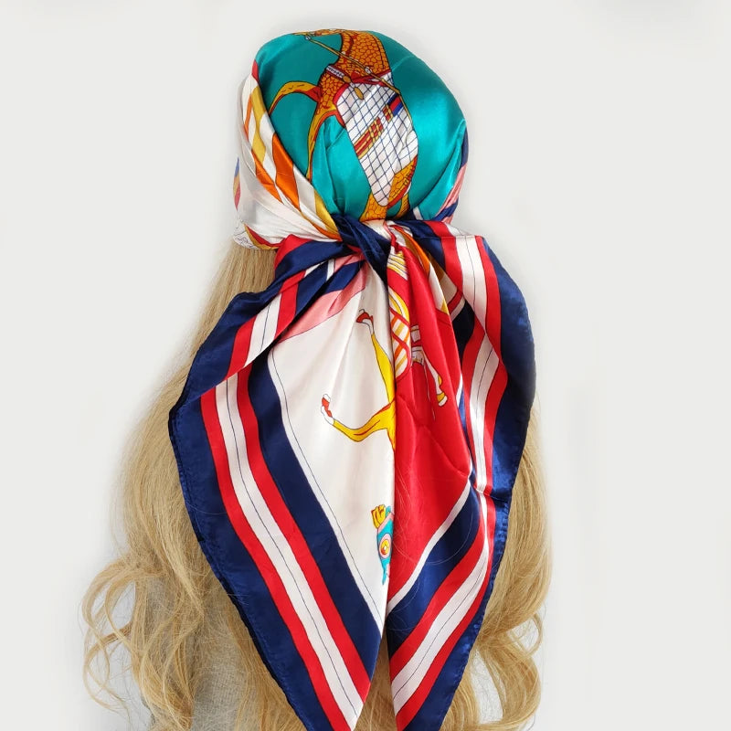 New 90*90cm Retro Brand Women Silk Scarf Bandanna Fashion Bohemian Pattern Square Hijab Lady Wrap Headband foulard muffler