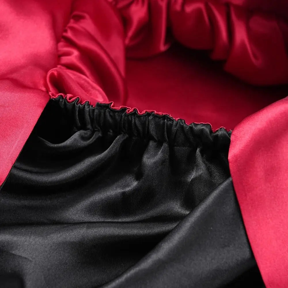 Double-layer Satin Sleep Cap Fashion Adjustable Stretchy Tie Band Silky Satin Bonnet Curly Hair Elastic Hair Cap Sleeping - NamafadStore