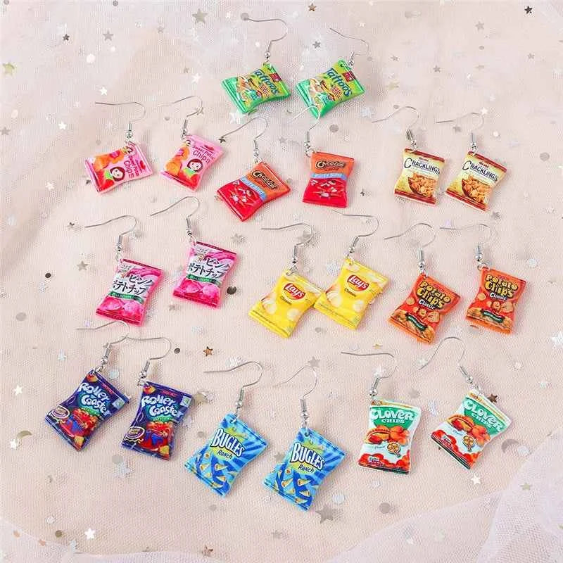 Aihua New In Fashion Women Earrings Cute Resin Food Snacks Potato Chips Earrings Handmade Party Jewelry Gifts