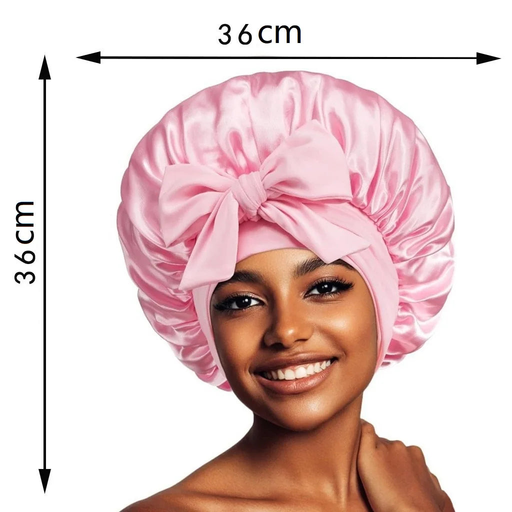 Adjustable Satin Silk Bonnet with Tie Band for Women, Night Shower Hats, Sleeping Hair Hat Satin Hat for Sleeping - NamafadStore