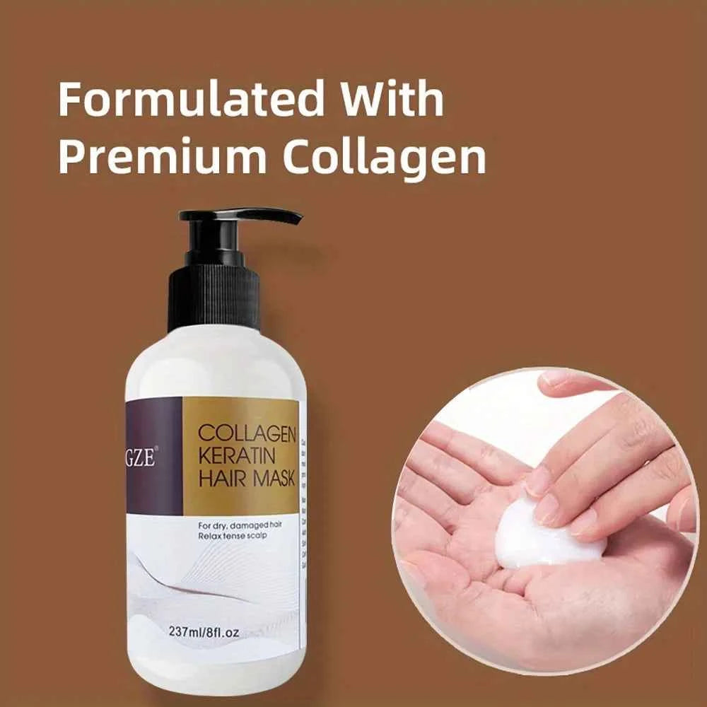 2 Pack GZE Collagen Keratin Hair Mask Deep Conditioning for Dry, Damaged Hair Restores Elasticity- for Healthy, Beautiful Hair