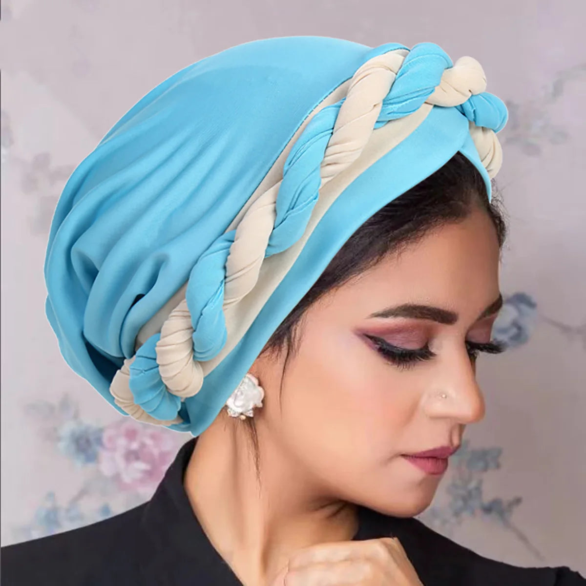 African Women Turban Hijab Caps Color Blocked Twist Braid Headwrap Chemo Cancer Bandana Headscarf Hair Cover Wrap - NamafadStore