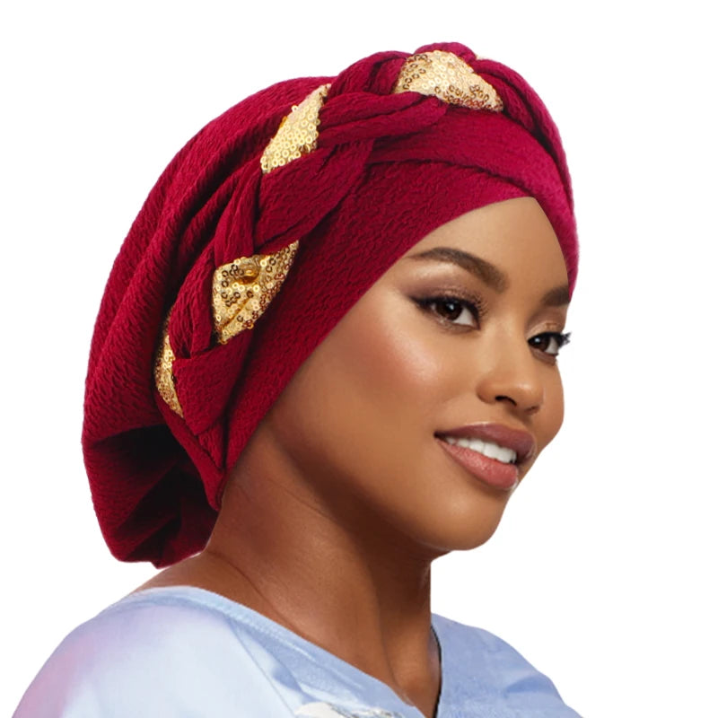 New African Headband Turban Cap Muslim Fried Dough Twists Braid Head Cap Islamic Chemo Hair Care Hats Beanie Headscarf - NamafadStore