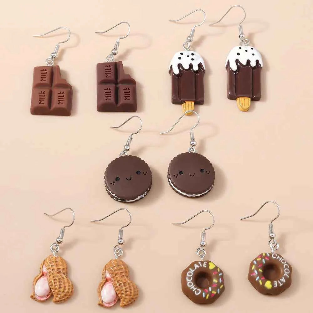 Aihua 10pcs Cute Cartoon Ice Cream Cookie Donut Chocolate Earring Set Acrylic Food Earrings for Women Kids Trendy Jewelry Gifts