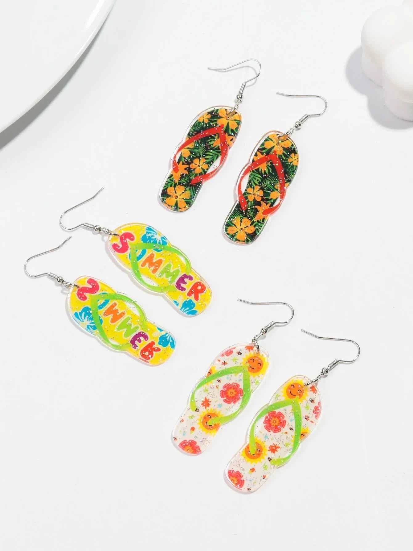 Bohomian Summer Acrylic Flower Slippers Earrings for Women Boho Resin Cute Lemon Leopard Print Shoes Earring Design Jewelry