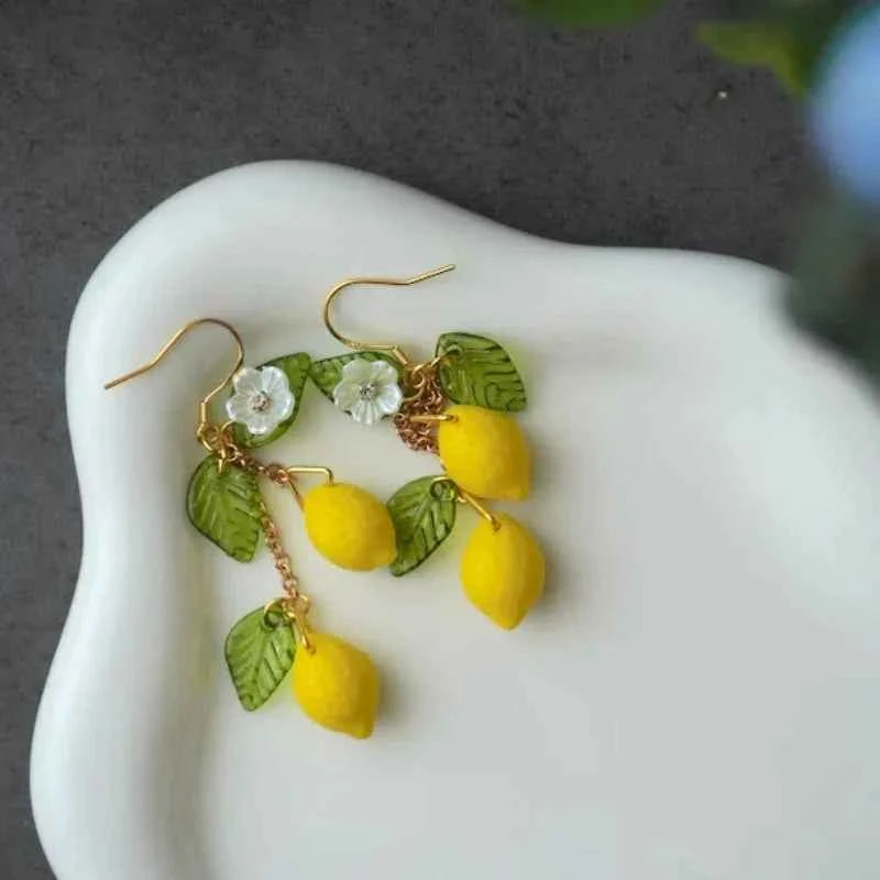 New Fashion Fruit Transparent Pearl Colored Lemon Earrings  Y2k for Girls Women Children Party Birthday Gift Lovely Jewelry