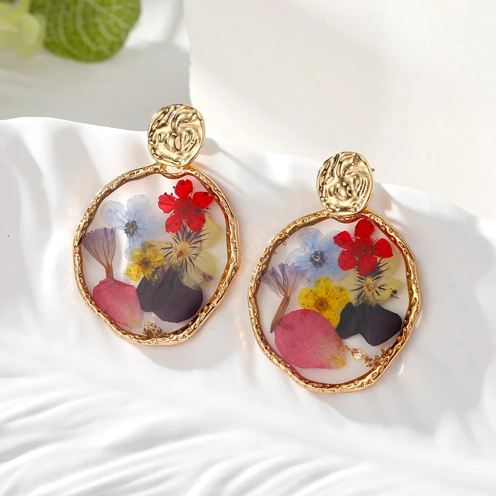 Colorful Natural Flower Earring Transparent Epoxy Resin Pressed Flower Earring Creative Natural Plant Earrings Jewelry Wholesale
