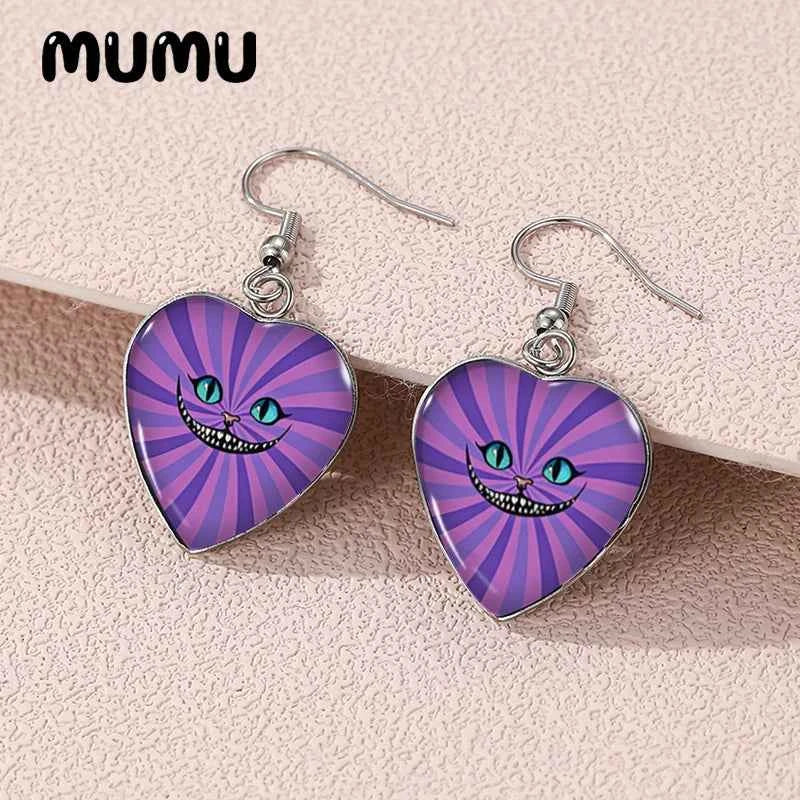 2024 New Alice in Wonderland Dangle Earring Heart Shaped Earrings Handmade Glass Dome Jewelry Gifts Fans