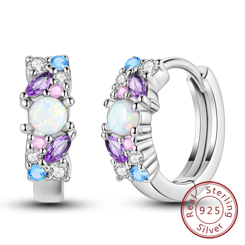 New Original 925 Sterling Silver Hoop Earrings Purple Zircon Flowers Butterflies Studs Earring For Women Wedding Engagement Gift
