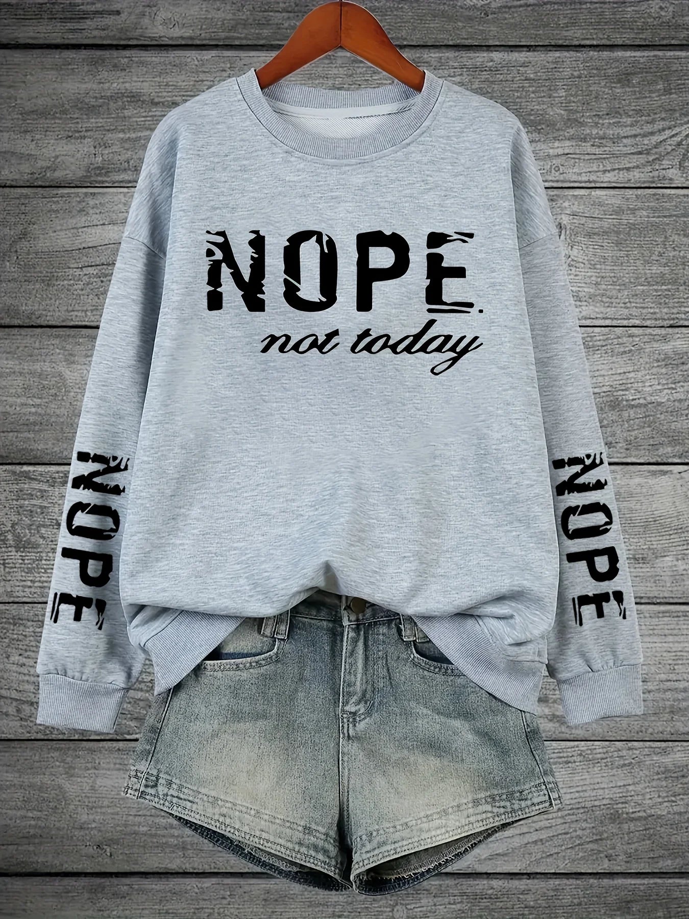 Nope Not Today Letter Printing Tracksuit Women Retro Versatile Tops Fashion Casual Sweatshirt Autumn Round Neck Warm Sportswears