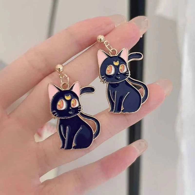 Anime Cute Drop Earrings Kawaii Cartoon Moon Cat Pendant Jewelry for Women Korean Fashion Enamel Design Accessories