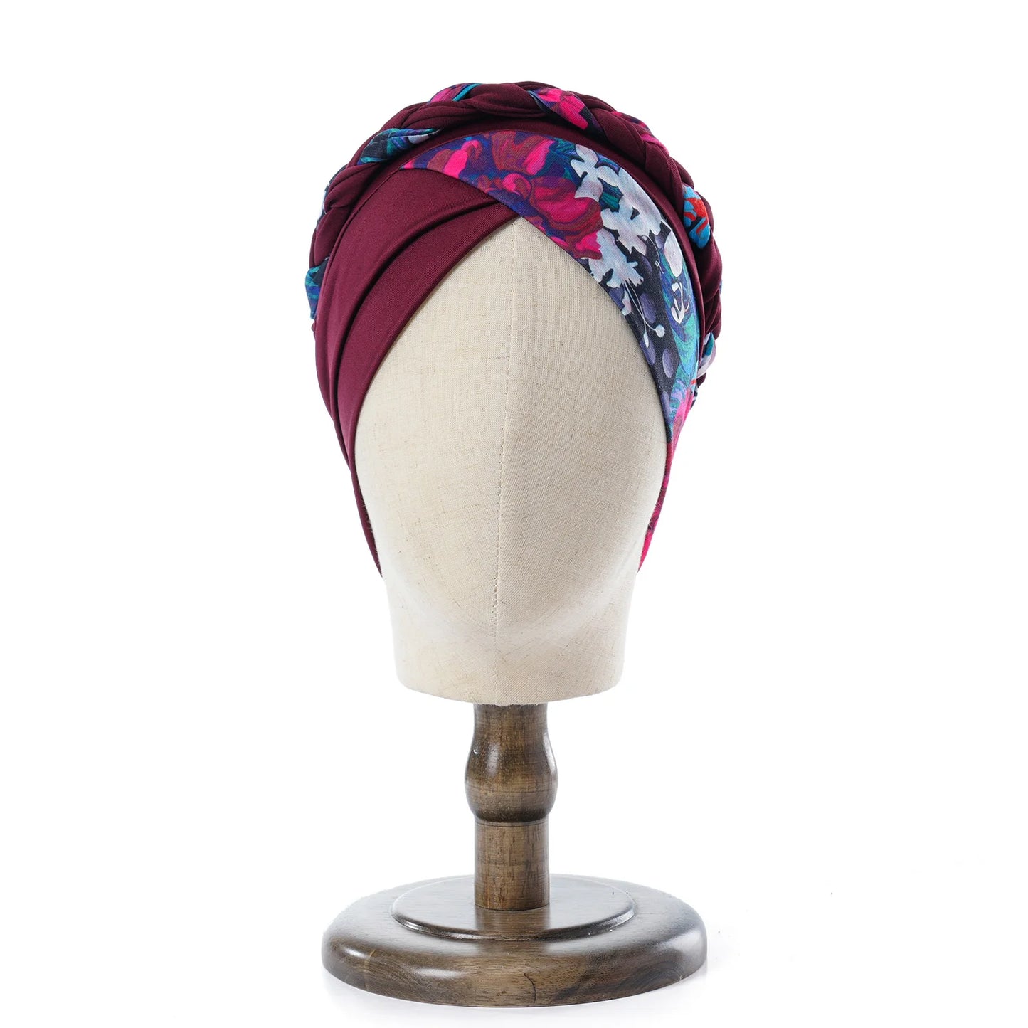 Boho Women Print Muslim Turban Scarf Braid Hijabs Cross Forehead Floral Headwear Arab Wrap Head Scarf Hair Accessories Hat - NamafadStore