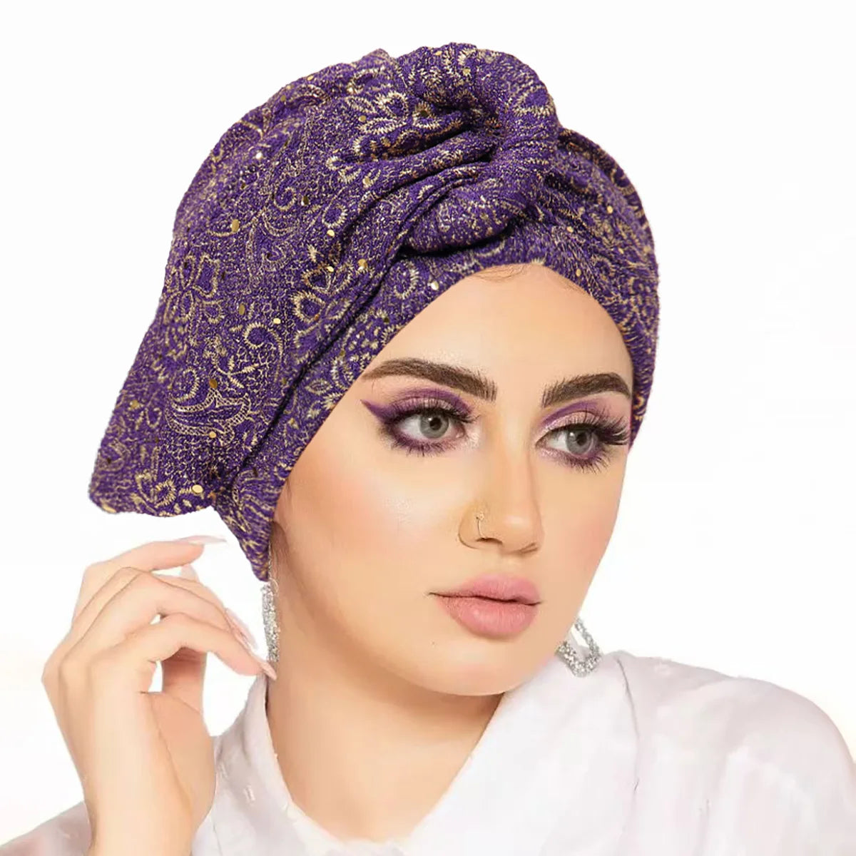 Trendy Crinkle Hijab Solid Color Muslim Ladies Turban Bonnet with Flower Decor for Ramadan and Everyday Wear