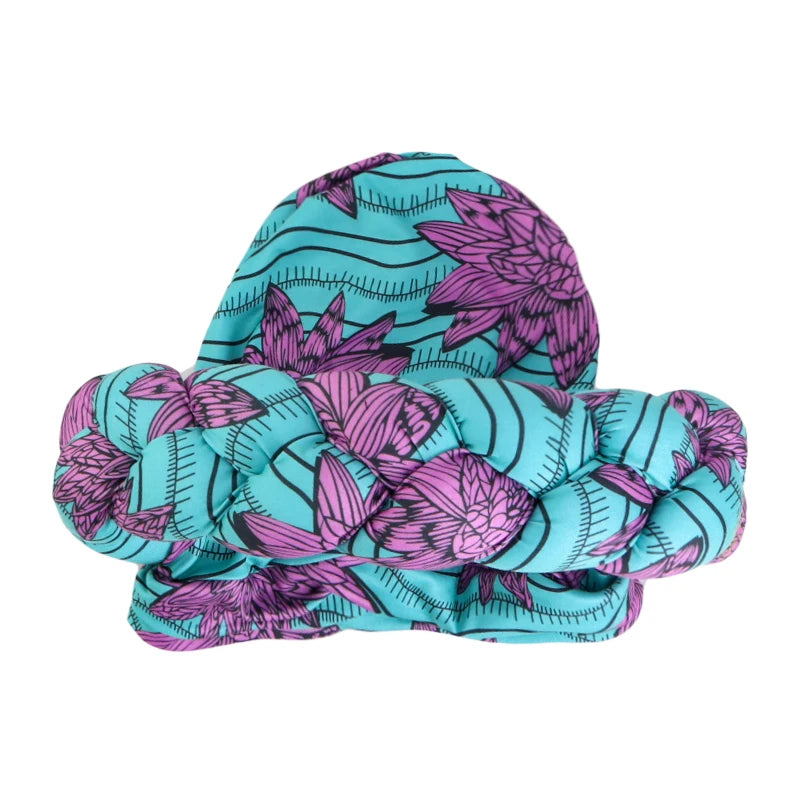 New African Print Twisted Large Braid Turban Hat Muslim Hijab Hat Elastic Head Wraps Headscarf Ramadan Headscarf Beanie Hats - NamafadStore