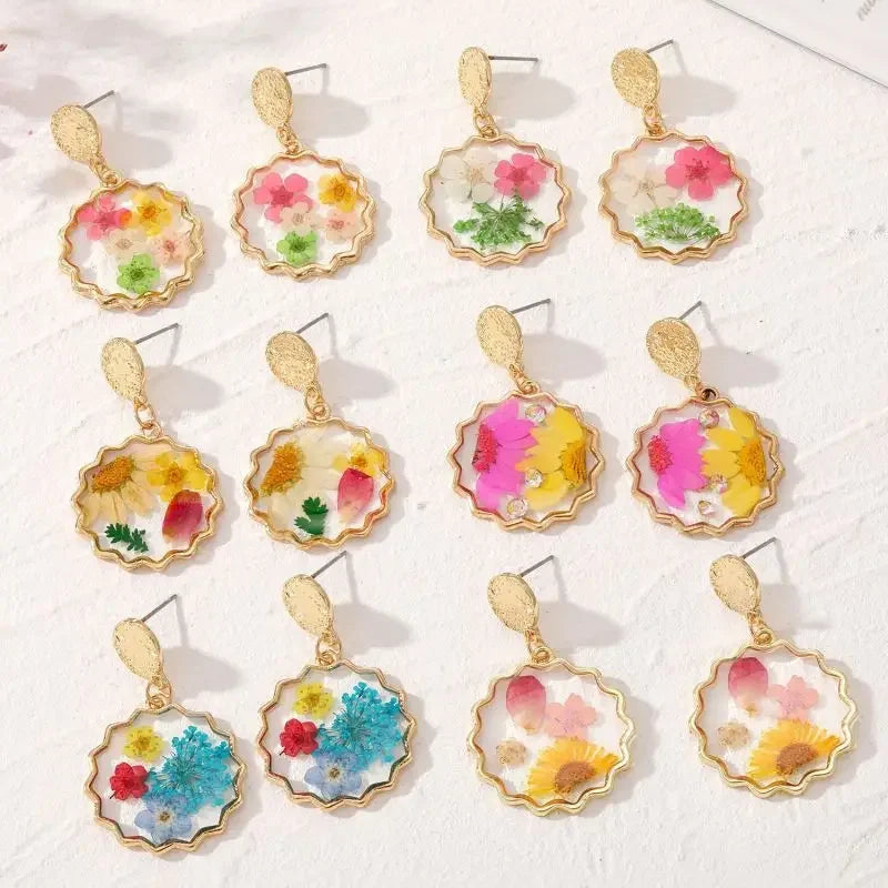 Colorful Natural Flower Earring Transparent Epoxy Resin Pressed Flower Earring Creative Natural Plant Earrings Jewelry Wholesale